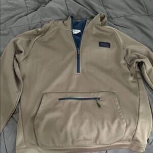 Tan Pullover Fishing Hoodie with Blue Accents